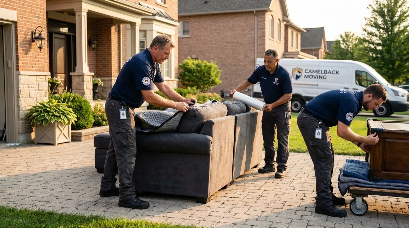 Large estate moving crew wrapping furniture in Platteville, CO